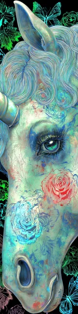 Free dragon bookmark featuring a super close-up unicorn face